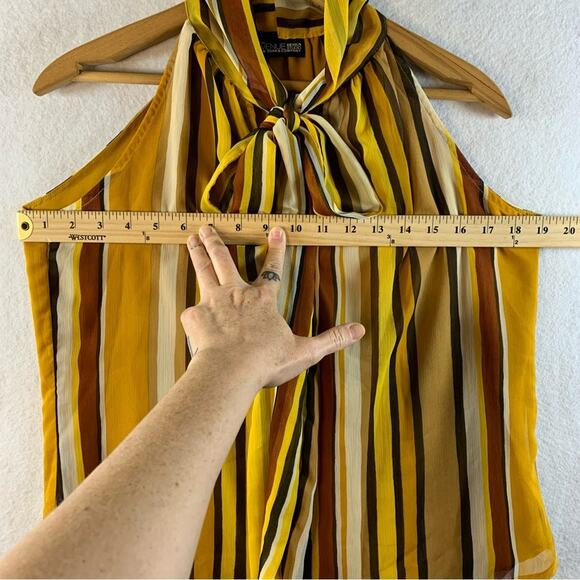 NY & Co. Womens Chiffon Halter Top Sz S Retro Striped Neck Tie Secretary Office - Picture 6 of 12